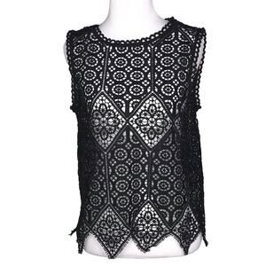 Deletta Black Crochet Boho Knit Top XS Petite NWT